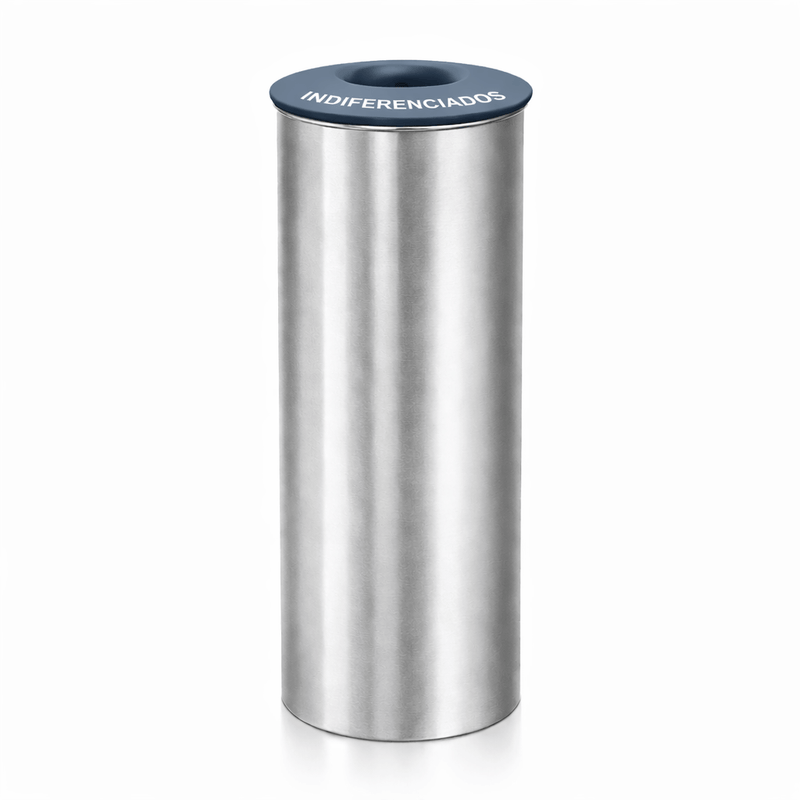Ecoponto Inox Cilíndrico Individual com Tampa Cinzenta, ideal para gestão de resíduos indiferenciados. perfeito para empresas