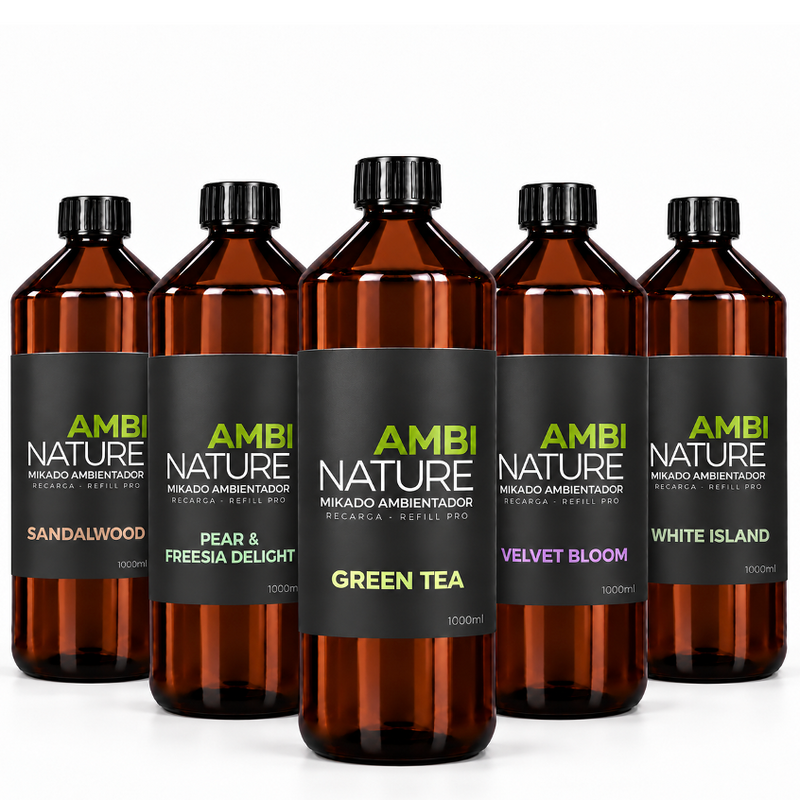 Ambientador Mikado Premium Recarga | 1000ml com fragrâncias como Sandalwood, Green Tea e Velvet Bloom.