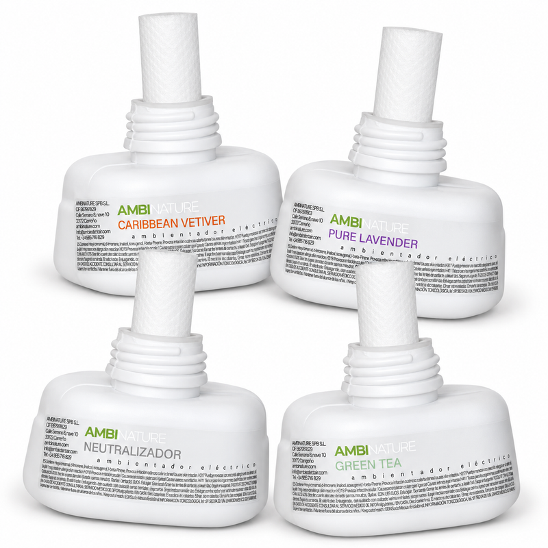 Difusor Elétrico de Ambientador Líquido com fragrâncias: Caribbean Vetiver, Pure Lavender, Neutralizador e Green Tea