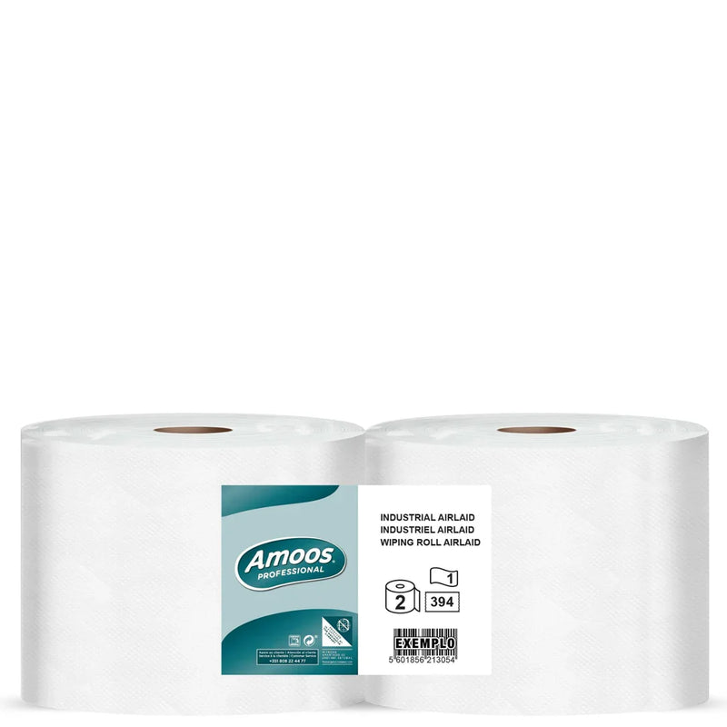 Papel Rolo Multiusos Industrial Amoos Airlaid 130M | Pack de 2 Rolos | Alta eficiência e resistência, de uso profissional