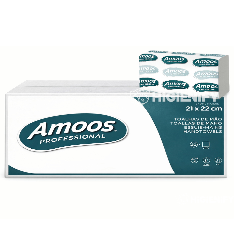 Papel Toalhas de Mãos Zig-Zag Tissue 2F Amoos caixa com 2840 folhas, 21x22cm, qualidade superior, para profissionais