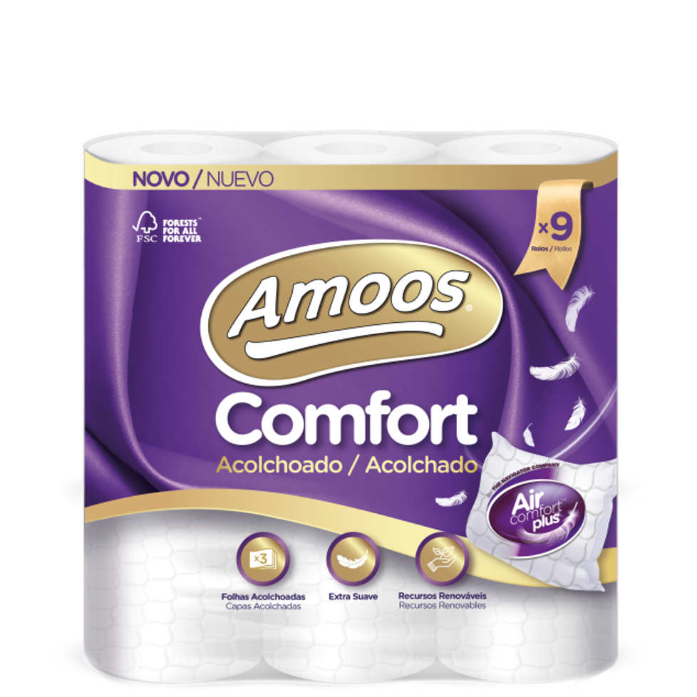 AMOOS COMFORT Papel Higiénico Acolchoado Folha Tripla Quilted Scottex Rolo Doméstico Hotelaria Profissional