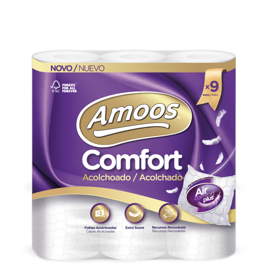 AMOOS COMFORT Papel Higiénico Acolchoado Folha Tripla Quilted Scottex Rolo Doméstico Hotelaria Profissional