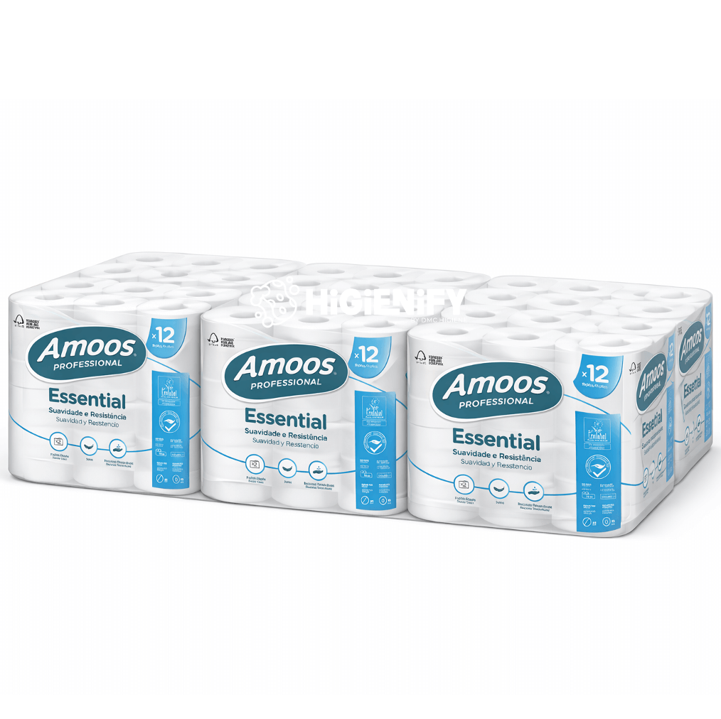 AMOOS ESSENTIAL Papel Higiénico Doméstico Folha Dupla Rolo 16 Metros Empresas Hotel Saco 108 Rolos Packs Barato Económico