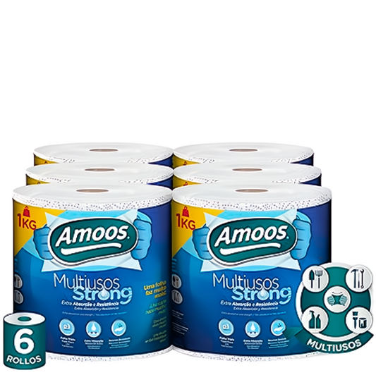 AMOOS MULTIUSOS STRONG Rolo Papel Limpeza Multiusos Folha Tripla Extra Resistente Pack 6 Rolos Empresas RENOVA