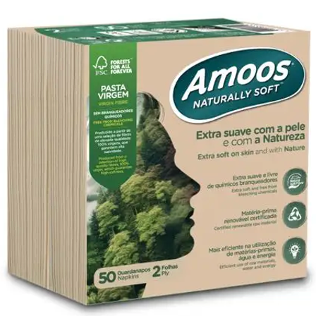 AMOOS NATURALLY SOFT Guardanapo Mesa Papel Tissue PPP 40x40cm Restaurante Hotelaria Ecológico 1200 Folhas