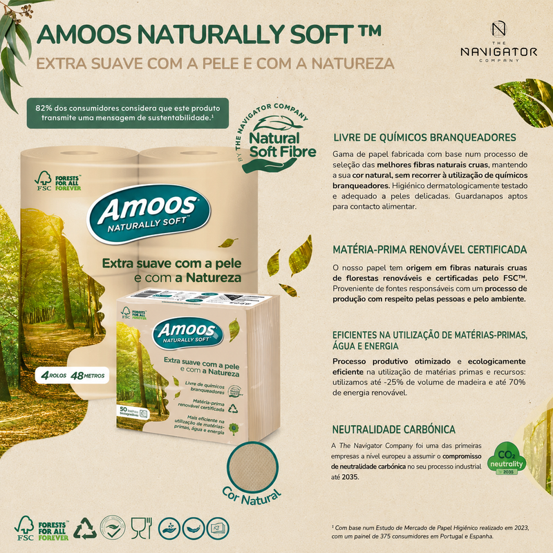 Guardanapos de Papel Ecológicos 33x33cm Amoos Naturally Soft | 1500un