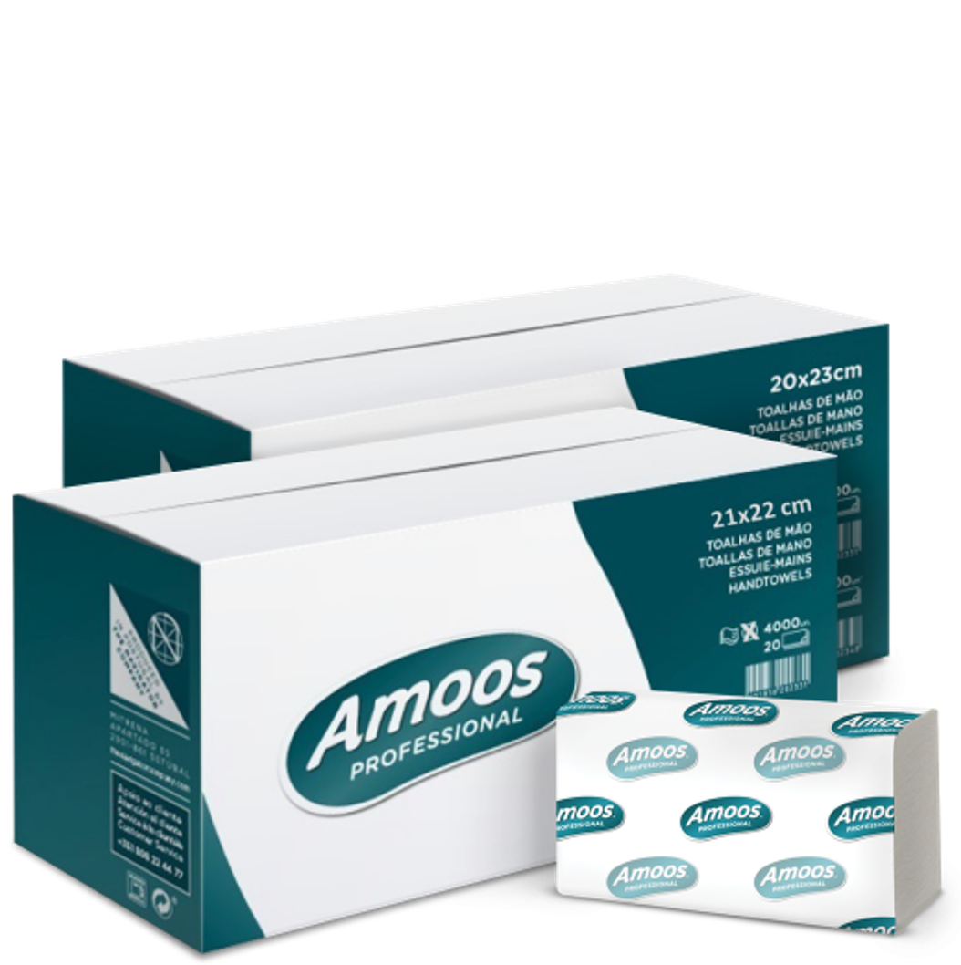 AMOOS Toalhas de Mão Zig-Zag Tissue Folha Dupla 21x22cm Caixa 5400 Folhas 30 Maços Empresas Renova 