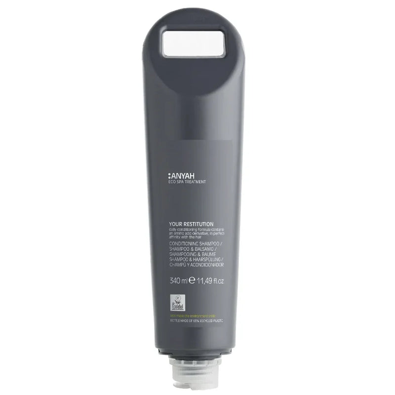 Champô e Condicionador Ecológico 2em1 ANYAH 340ml em embalagem prática e ecológica, formato Swing Me, formato amenities, perfeito para hotéis e alojamentos locais