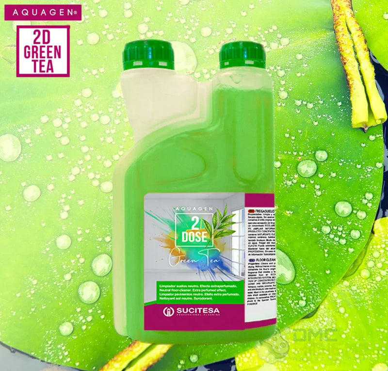 garrafa de Detergente Pavimentos Neutro Extra Perfumado Concentrado 1L AQUAGEN 2D DOSE em aroma GREEN TEA da SUCITESA