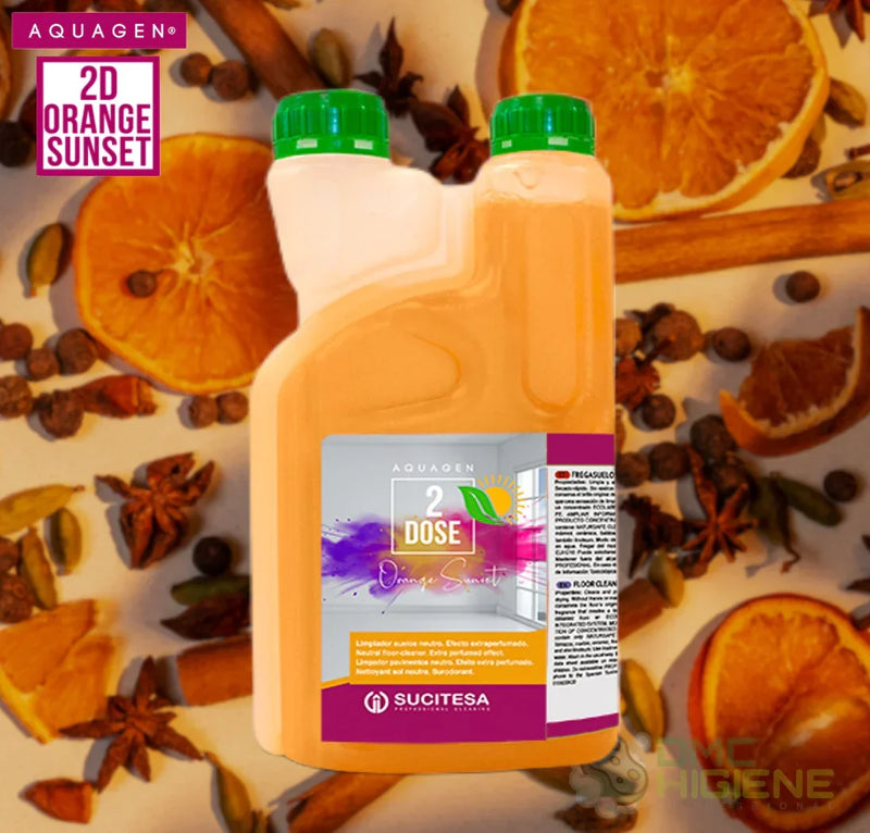 garrafa de Detergente Pavimentos Neutro Extra Perfumado Concentrado 1L AQUAGEN 2D DOSE em aroma ORANGE SUNSET da SUCITESA