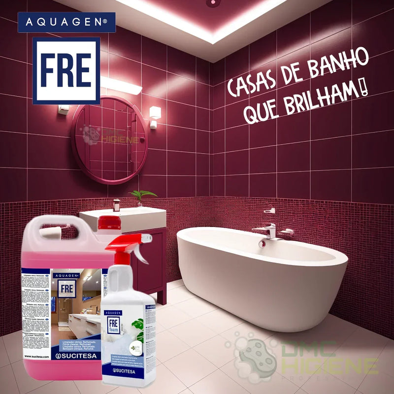 Imagem promocional da gama de Garrafa Doseadora de Detergente Limpador WC Cítrico Concentrado Profissional AQUAGEN FRE
