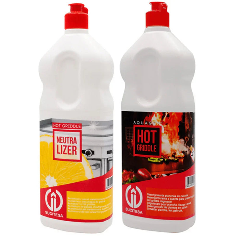Desengordurante Extra Forte para Chapas a Quente AQUAGEN HOT GRIDDLE em combinação com o detergente neutralizador AQUAGEN NEUTRALIZER