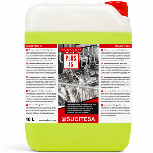 Detergente de Máquina da Loiça 10 Litros para Águas Duras - AQUAGEN PLUS 45 da SUCITESA em embalagem de 10 litros