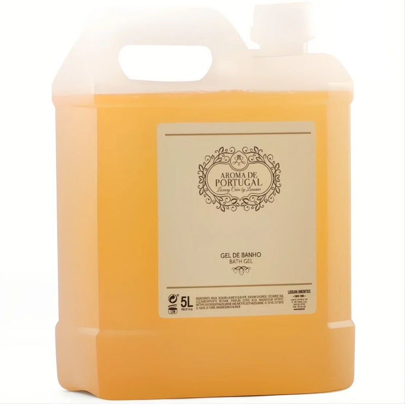 Gel de Banho AROMA DE PORTUGAL em garrafão de 5 litros, ideal para hotéis e alojamentos locais.