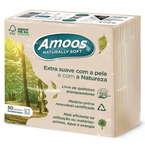 Guardanapo 2 Folhas 33x33 Amoos Naturally Soft Guardanapos Mesa Cor Natural Ecológicos Folha Dupla Caixa 30 Maços