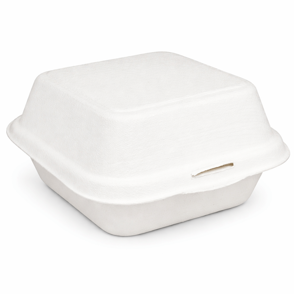 Caixa para Hambúrguer em Cana de Açúcar, descartável e prática para take away, 450ml, Pack 50un.