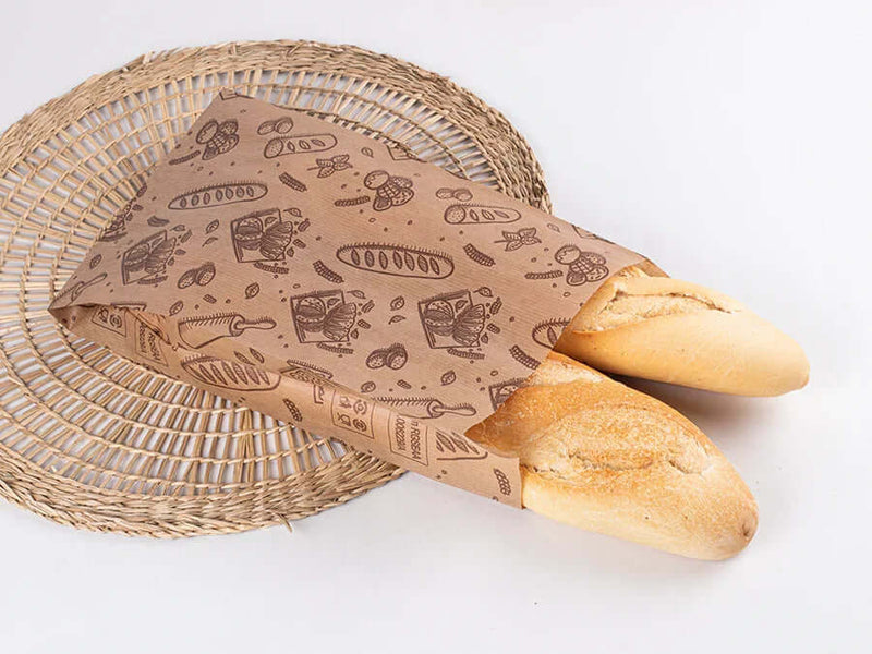Saqueta Papel Kraft Decorada 18+7x32cm Padaria Pastelaria Café Bar Take Away Pão Bolos Croissant