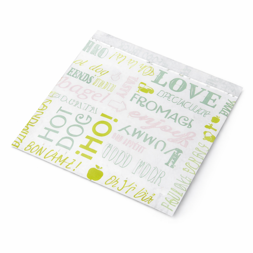 Papel Bolsa Anti-Gordura Parole 13x14 cm com design colorido ideal para food service, pack de 1000 folhas.