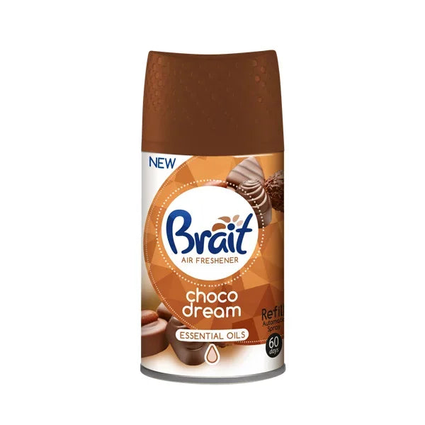 Ambientador Aerossol Recarga para Dispositivos Eletrónicos | Brait Choco Dream 250ml com óleos essenciais.