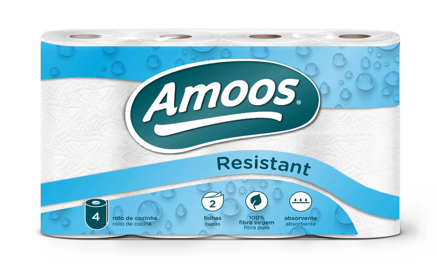 Rolo Papel de Cozinha 2F Amoos Resistant | Embalagem com rolos e folhas duplas, resistente e absorvente.