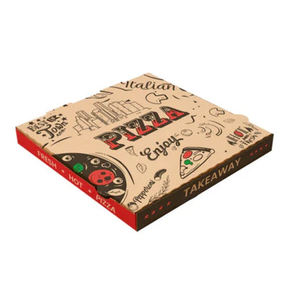 Caixa Pizza 32x32cm com design divertido, ideal para entrega de pizzas. Opção ideal para pizzarias e serviços de take away.