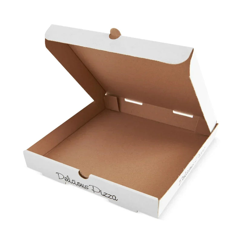 Caixa Pizza 30x30cm vazia, fabricada em cartão sólido, ideal para take away, resistente a gordura e humidade.