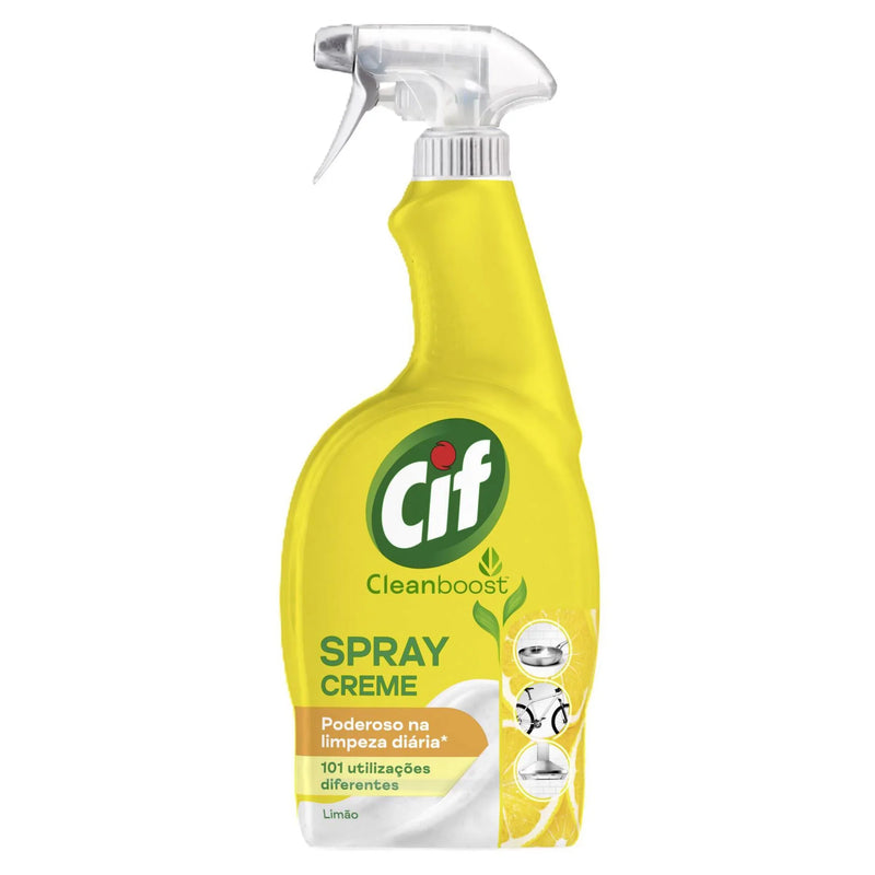 Garrafa Pulverizadora de Spray de Limpeza Cif Cleanboost Creme Limão