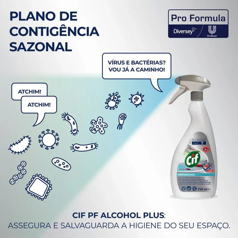 Flyer comercial de Desinfetante Hidroalcoólico Cif Profissional Alcohol Plus Spray 750ml