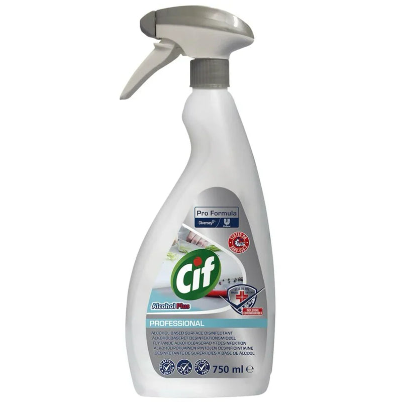 Garrafa Pulverizadora de Desinfetante Hidroalcoólico Cif Profissional Alcohol Plus Spray 750ml