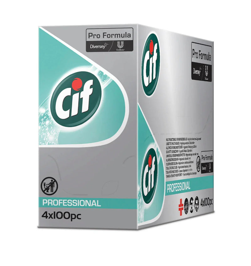 Caixa com 4 Packs de 100 unidades de Toalhitas Limpeza Multiusos CIF Profissional para Superfícies
