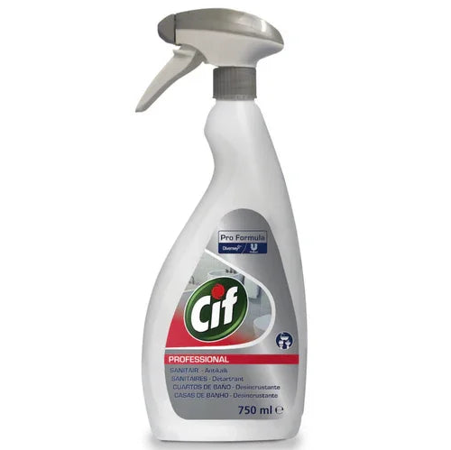 CIF Pro Detergente Spray Limpeza Casas de Banho Desincrustante Profissional Garrafa 750ml Empresas