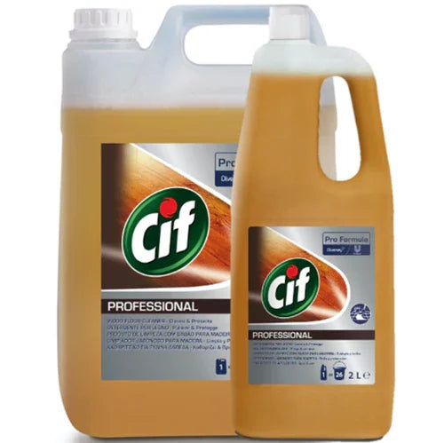 Garrafão de 5 Litros e Garrafa de 2 Litros de Detergente Pavimentos Madeira com Sabão Cif Profissional