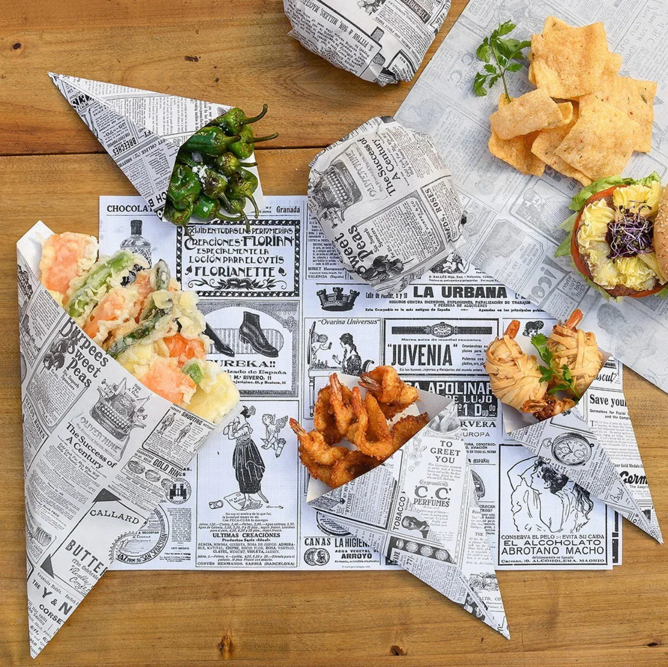 PAPEL CONE ANTI-GORDURA TIMES 250g Restaurante Fast Food Batatas Fritas Take Away Mesa