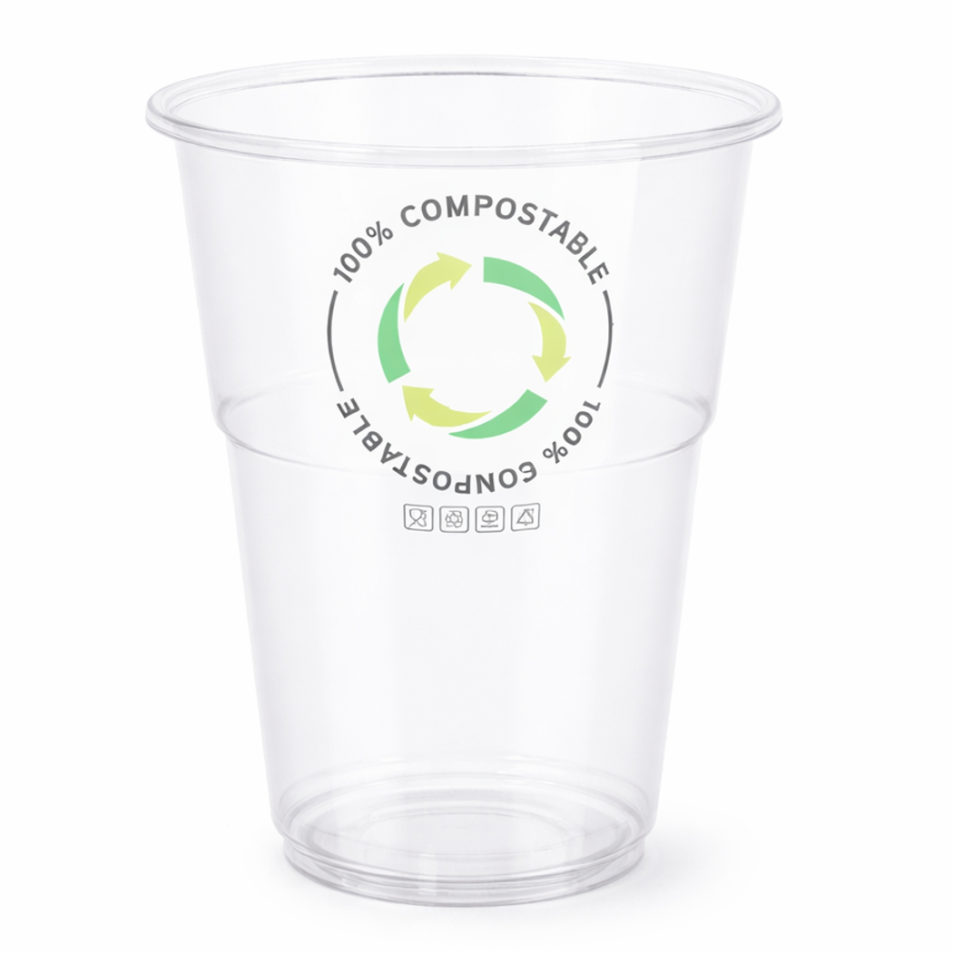 Copo de PLA Compostável Transparente 350ml com símbolo de compostabilidade