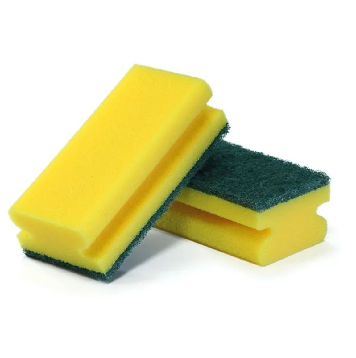 Esfregão Esponja SalvaUnhas amarelo e verde, ideal para limpezas domésticas e profissionais.