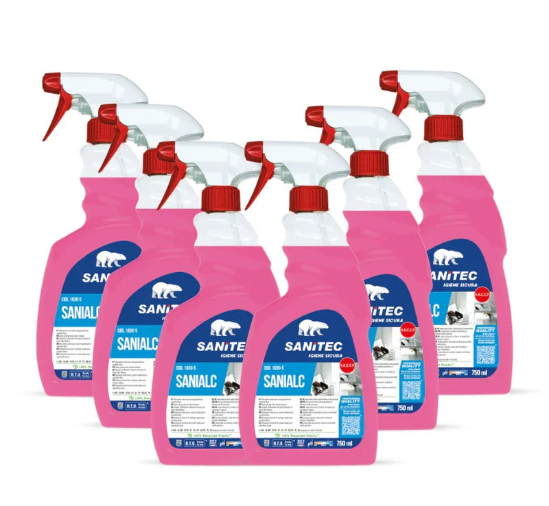 6 Garrafas Pulverizadoras de Detergente Higienizante Multiusos Spray Profissional 750ml SANITEC SANIALC