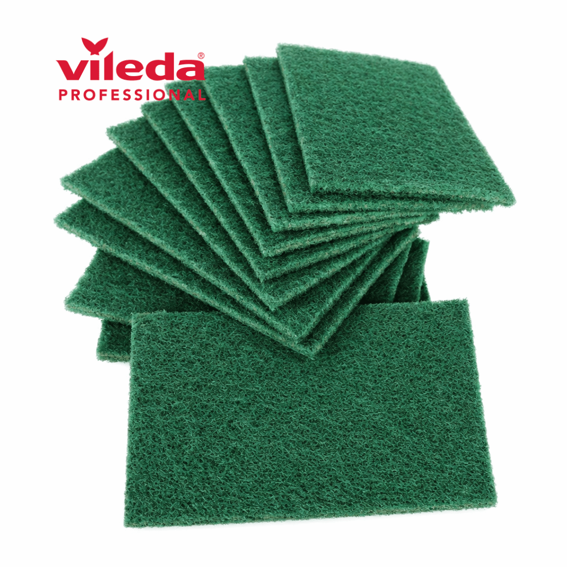 Esfregão Verde Vileda Profissional | Pack de 10 unidades de esfregões abrasivos para limpeza eficaz.