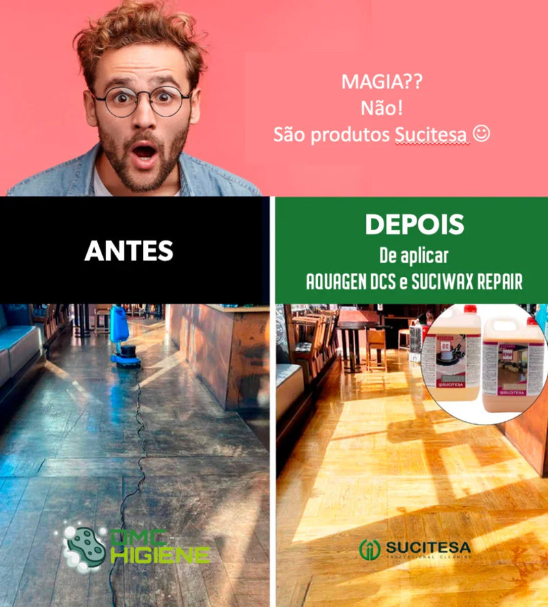 Cera Autobrilhante Amarela para Madeiras antes e depois de aplicar produtos Sucitesa.