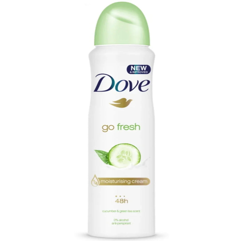 Desodorizante Spray Antiperspirante DOVE GO FRESH 250ml com creme hidratante e proteção de 48h.