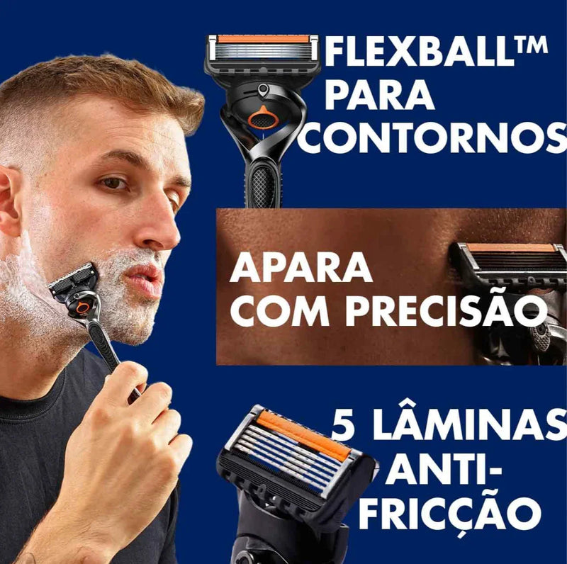 Máquina de Barbear Gillette Fusion5 ProGlide com FlexBall para contornos e 5 lâminas anti-fricção.