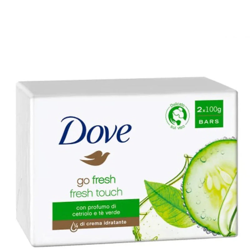 Sabonete Sólido Hidratante DOVE GO FRESH Duopack 2x100g com fragrância de Pepino e Chá Verde.