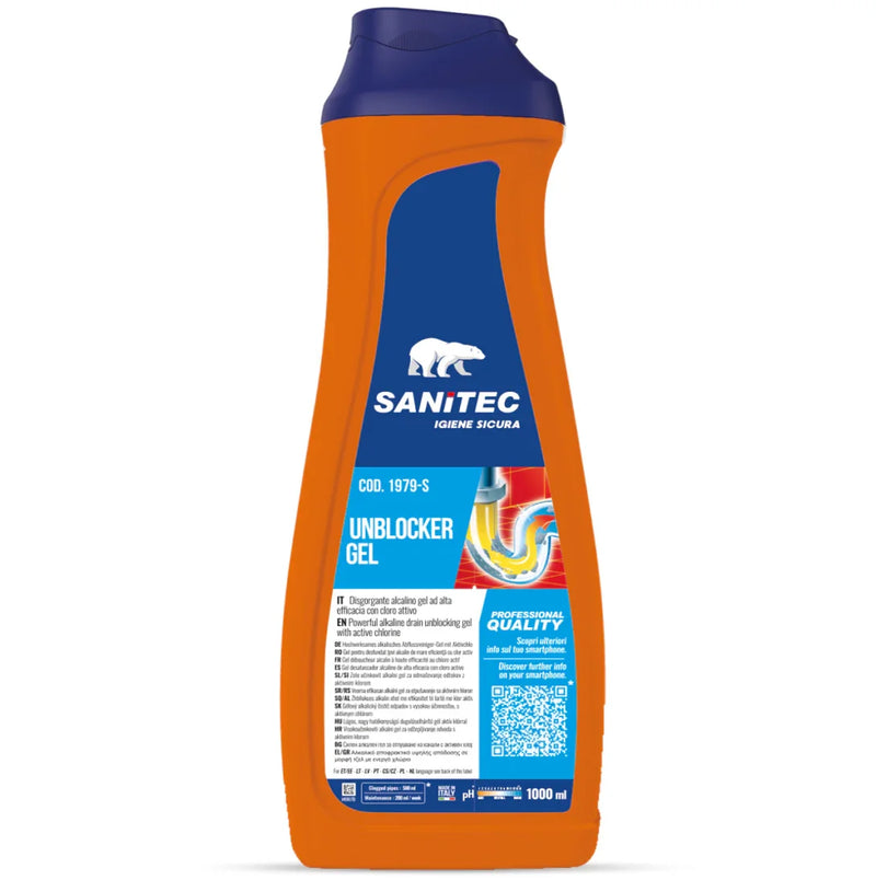 Garrafa de Desentupidor de Canos Gel Enérgico Profissional SANITEC UNBLOCKER GEL