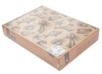 Toalhas de Mesa Offset Kraft Impressas Decoradas embalagem de 500 folhas com padrão de frutos do mar.