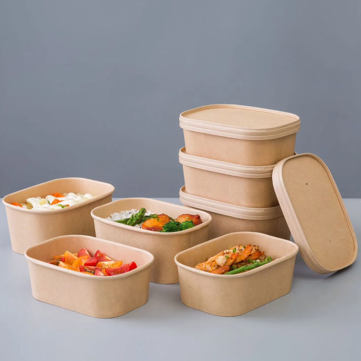 Embalagem Caixa Take Away Kraft Retangular com Tampa 500ml 1000ml 1500ml