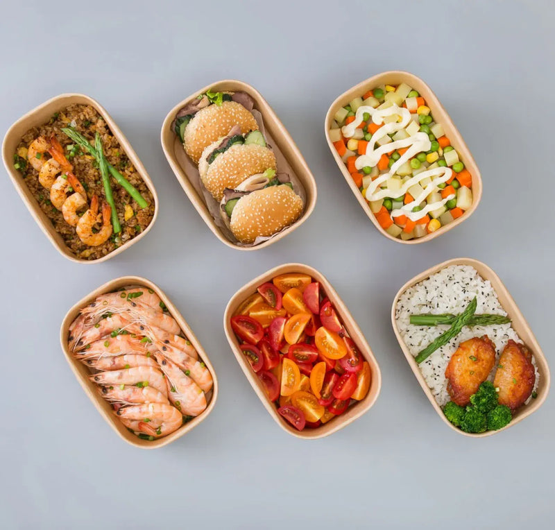 Embalagem Caixa Take Away Kraft Retangular com Tampa 500ml 1000ml 1500ml Comida Restaurante