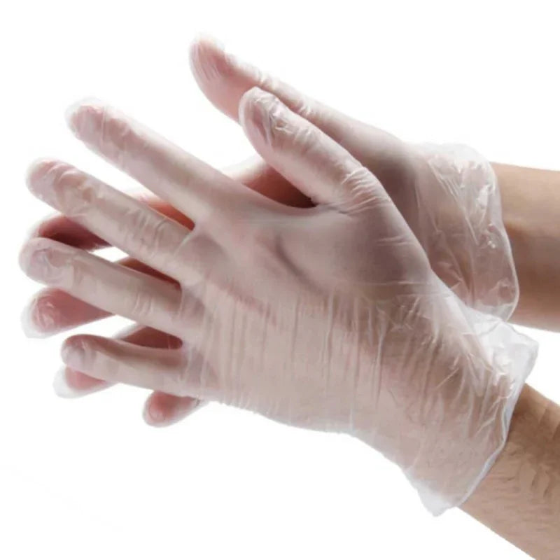 Luvas Vinil Descartáveis sem Pó, feitas de vinil, ideais para limpeza e cuidados de saúde, tamanhos S a XL.