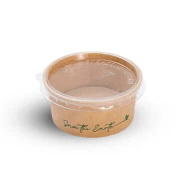 Molheira Kraft com Tampa rPET 30ml com design sustentável e tampa transparente, ideal para take away.