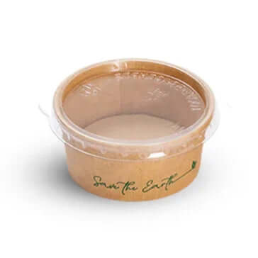 Molheira Kraft com Tampa rPET 60ml, descartável, ideal para molhos e condimentos, pack de 50un, para serviço de take away em restaurantes