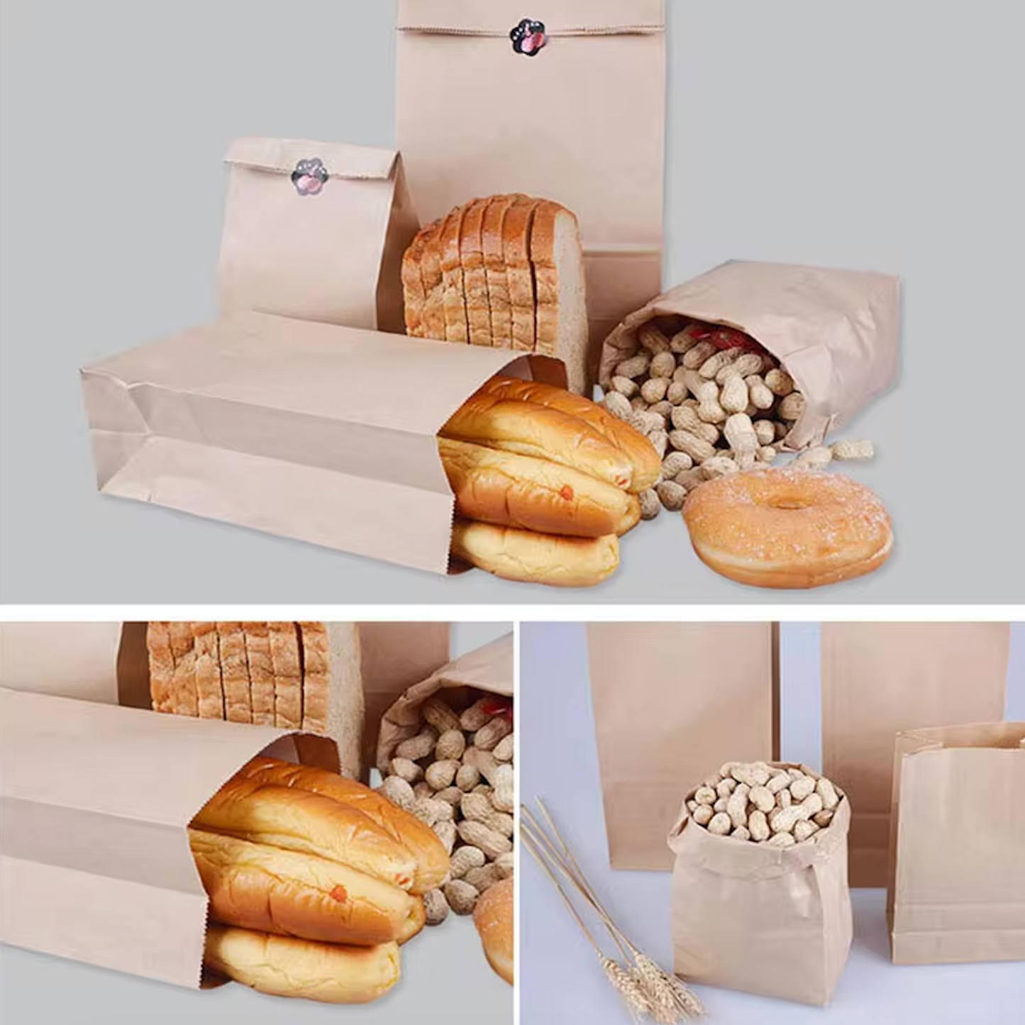 Saqueta Papel Kraft Take Away Saco Compras Alimentos Pão Talheres 